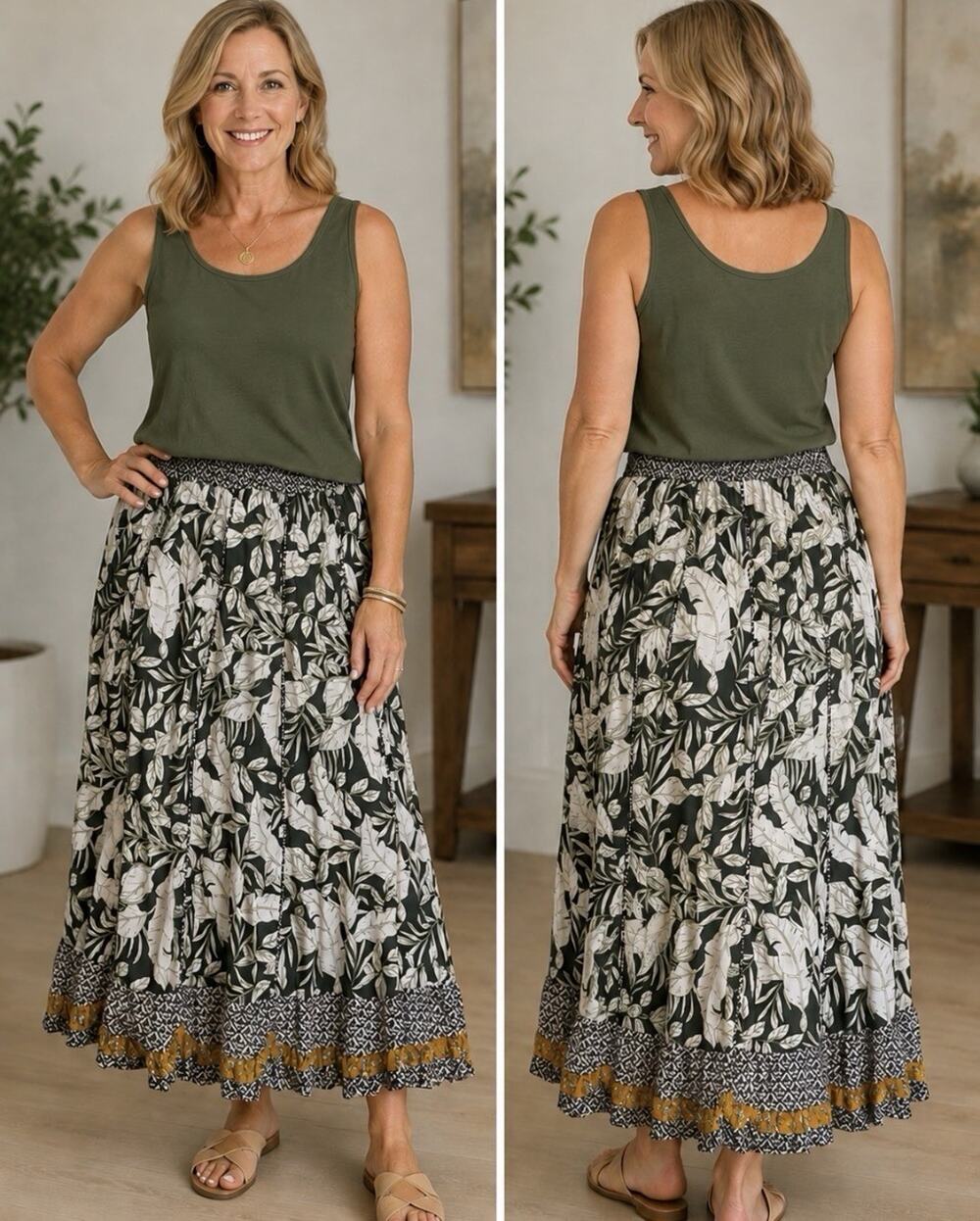 Philosophy bohemian/ hippie Skirt Green Floral Maxi Size Large Fall
